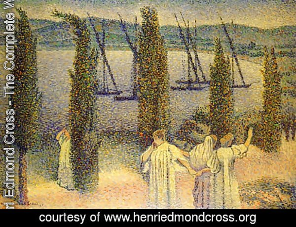 Henri Edmond Cross - Coastal View with Cypress Trees, 1896